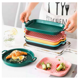 Nordic Binaural Square Baking Plate Ceramic Plate Breakfast Plate Microwave Oven Available