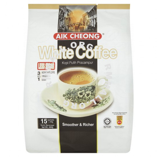 Aik Cheong Less Sugar 3 in 1 Instant White Coffee Creamer Sugar 15 Sachets x 40g (600g)