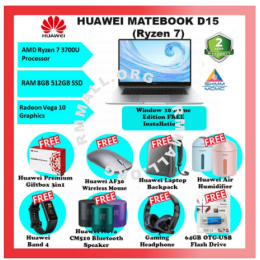 Huawei Matebook D15 R5/R7 (8GB RAM+512GB SSD) 2 Years Huawei Malaysia Warranty