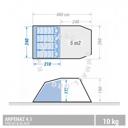 Camping tent - arpenaz 4.1 f&b - 4 person - 1 bedroom